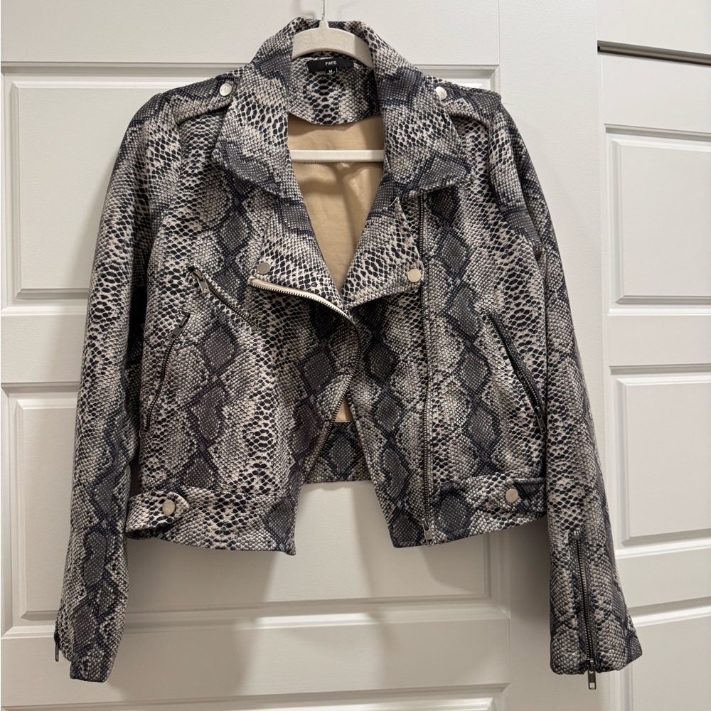 Snakeskin Print Women's Utility Biker Jacket